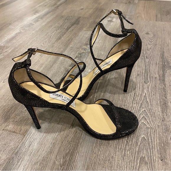 JIMMY CHOO Harper Anthracite Black Spotted Suede Sandal 36.5 - Picture 5 of 11